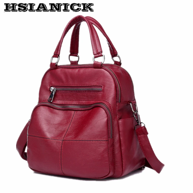 

2019 new women's bag school female multi-function shoulder bag large capacity dual-use backpack soft leather lady shoulder bag