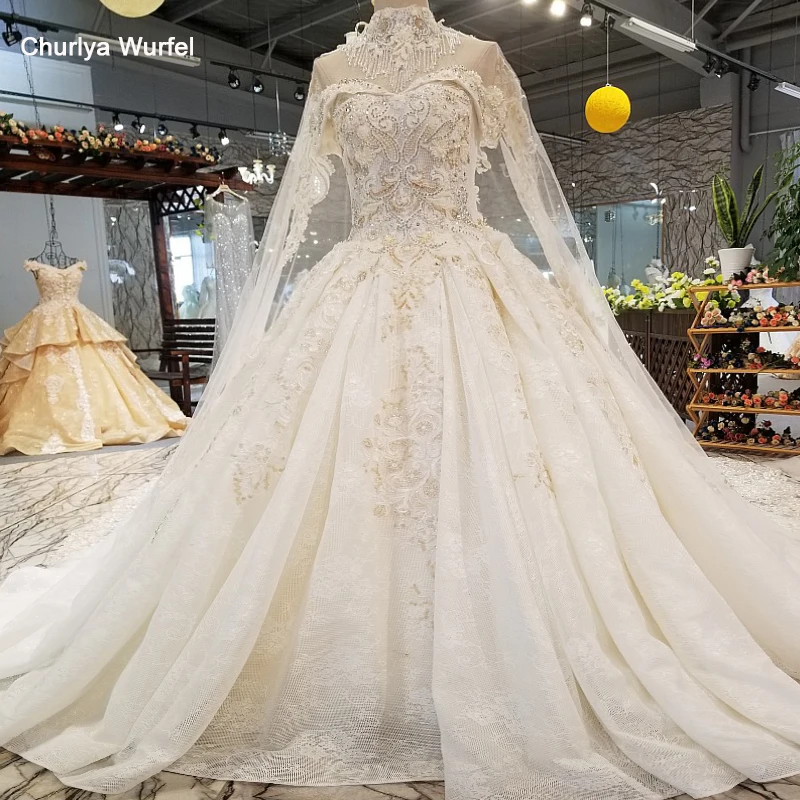 

LS54799 luxury long cape wedding gown with collar chain off shoulder sweetheart hot selling bride wedding dresses free shipping