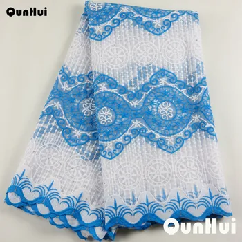 

2019 French Lace Fabric blue Wedding High Quality African Tulle Lace Fabric Full of stones Flowers Embroidered Tulle Lace fabric