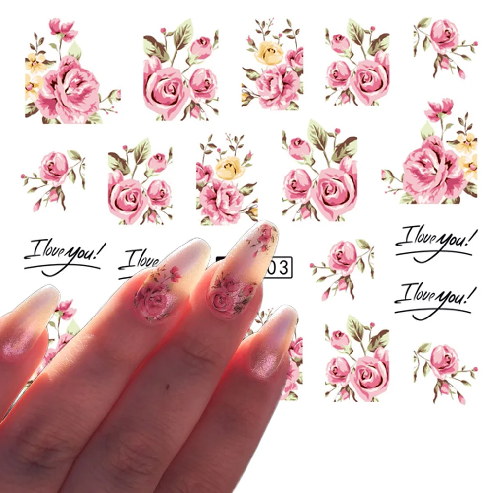 1 лист дизайн ногтей цветок розовые цвета Роза Вода Дизайн татуировки гвоздь наклейки для красоты маникюрные инструменты TRA403/STZ