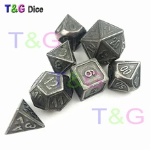 Juego de dados de Metal sólido de Color plateado Vintage para juego de rol (RPG) DnD (7 troquel)