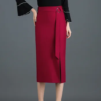 

2020 Spring New Arrival One-step Office Ladies Skirts With Belt High Waist Split Stretchable Wrap Skirts Womens Free Shipping
