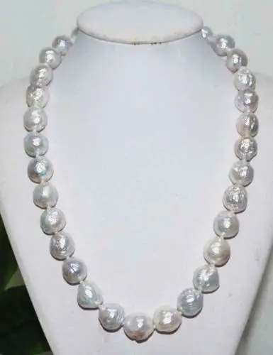 

baroque AAA 12-11 MM SOUTH SEA NATURAL White PEARL NECKLACE 925silver GOLD CLASP