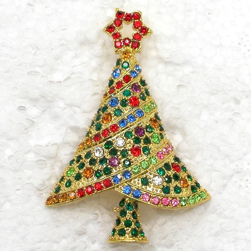 Besufy Women Vintage Colored Christmas Tree Rhinestone Brooch Pin Wedding Party Jewelry, Women's, Size: One Size