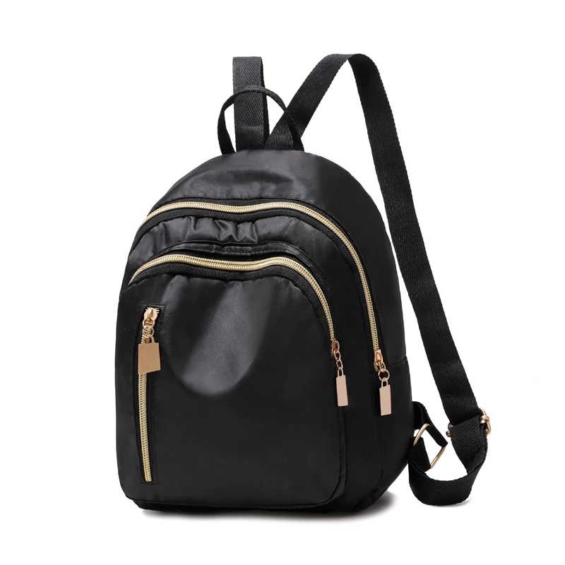 

Women Simple Three Zipper Solid Black Nylon Waterproof Backpack Student Kids Small Lightweight Durable School Bag Bookbag Ba0180