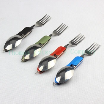 

Outdoor Camping Folding Spoon Fork Multi Tool 2 in 1 stainless steel Folding knife openers Spoon Fork Tablewares free shipping