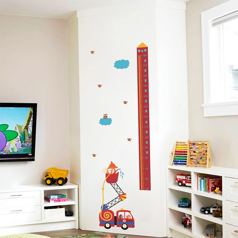 Animal Fire Rescue Car Height Measure Wall Stickers Kids Room Growth Chart Home Door Decor Living Room PVC Mural Wall Art Decals