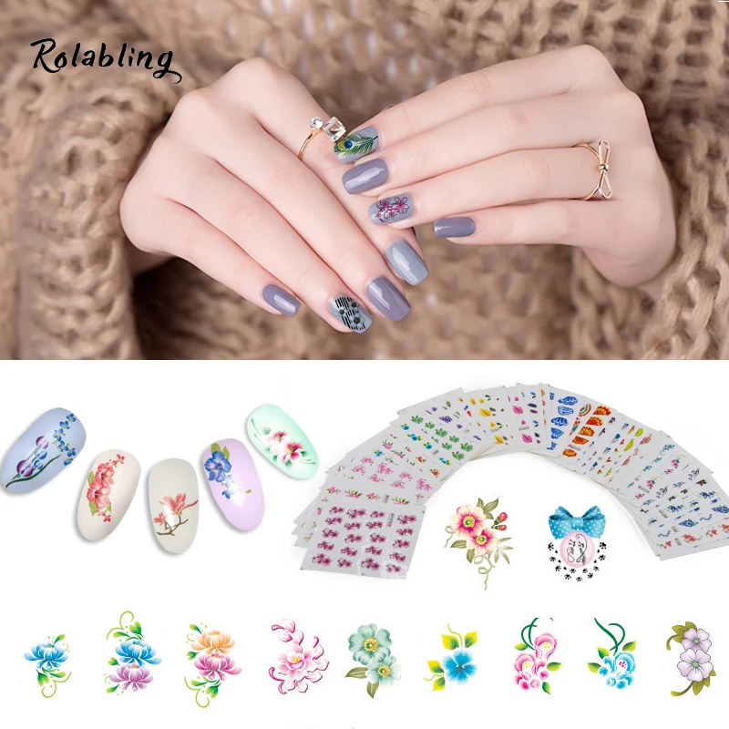 

New Listing 44pcs/set Charming And Bright Flowers Cheap Nail Stickers Decorate Fingernails Design For Color Sticker