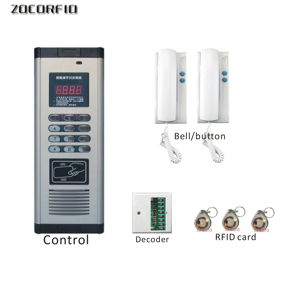 

Free shipping DIY RFID access control system +doorphone Building intercom system +2 doorphone+ decoder+10pcs RFID cards