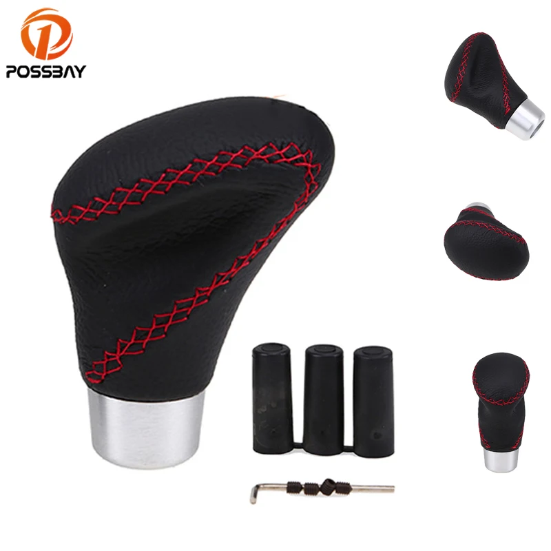 POSSBAY negro Manual Car Gear Shift perilla cuero Shifter Palanca perilla Palanca Cambio Interior del coche accesorios para BMW Ford POSSBAY negro Manual Car Gear Shift perilla cuero Shifter Palanca perilla Palanca Cambio Interior del coche accesorios para BMW Ford