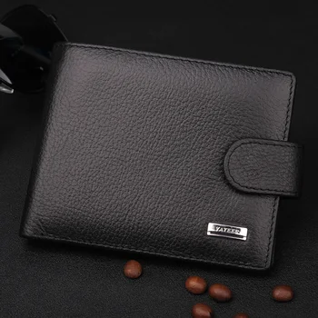 

Man Wallet Leather with Coin Pocket Solid Bifold Short Wallets Men Litchi Pattern Business Genuine Leather Slim Card Holders