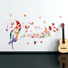 ПВХ цветные перья музыкальные ноты стикер на стену Водонепроницаемый Съемный Гостиная спальня настенные наклейки Музыка украшение дома
