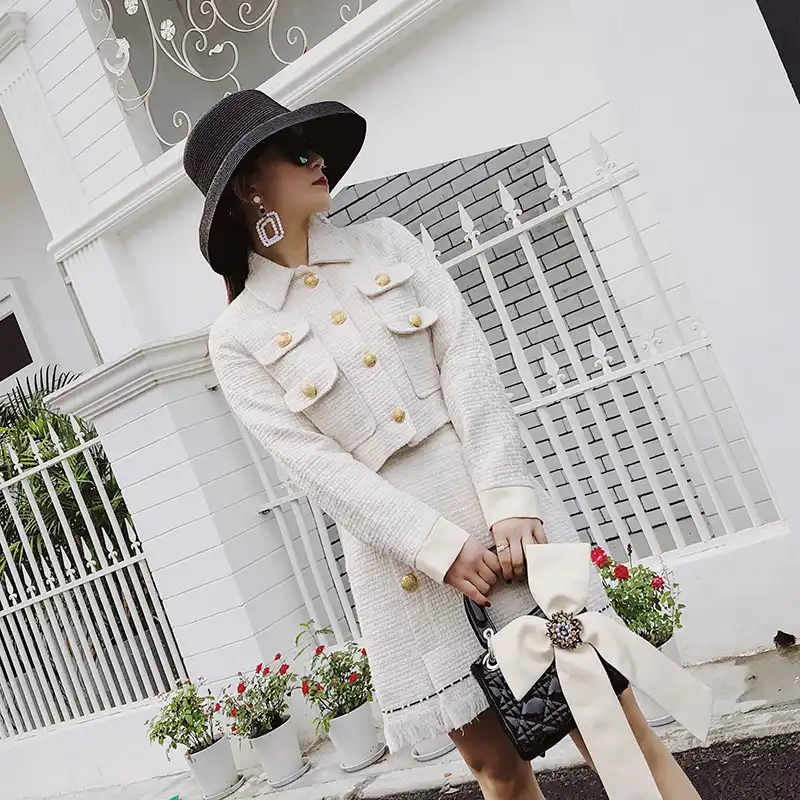 Womens Colors Knitting Wool Blend Weave Suit Dress Mini Skirts Coat Slim 2 Pcs