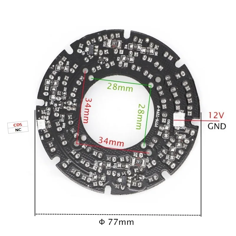 90 градусов CCTV аксессуары инфракрасного света 72 зерна 850nm 5 мм ИК светодиодная плата для камеры наблюдения ночного видения диаметром 77 мм