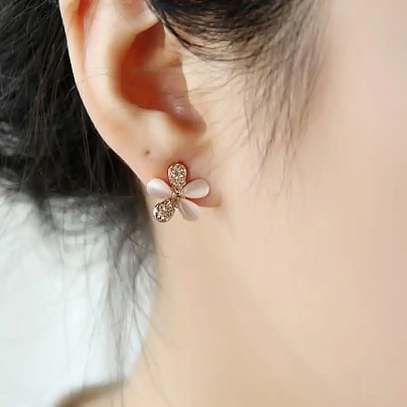 Para mujeres Cristal Estrás Pendientes Oreja Pasador de pétalos de flores Boda Joyas Regalo