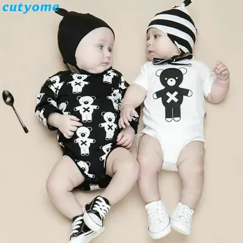 

2018 Newborn Baby Boys Girls Bodysuits Clothes Bear Printed Long/Short Sleeve Body Suit Twin Bebes Infant Cotton Clothing 0-24M