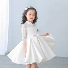 Элегантное кружевное сатиновое платье для девочек на день рождения, свадьбу, вечеринку, белое, красное платье принцессы, платье на выпускной, vestidos, для детей 2, 4, 6, 8, 10, 12 лет