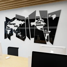 Украшение стены для офиса или гостиной Большая карта мира 3D Водонепроницаемая акриловая Зеркальная Наклейка на стену