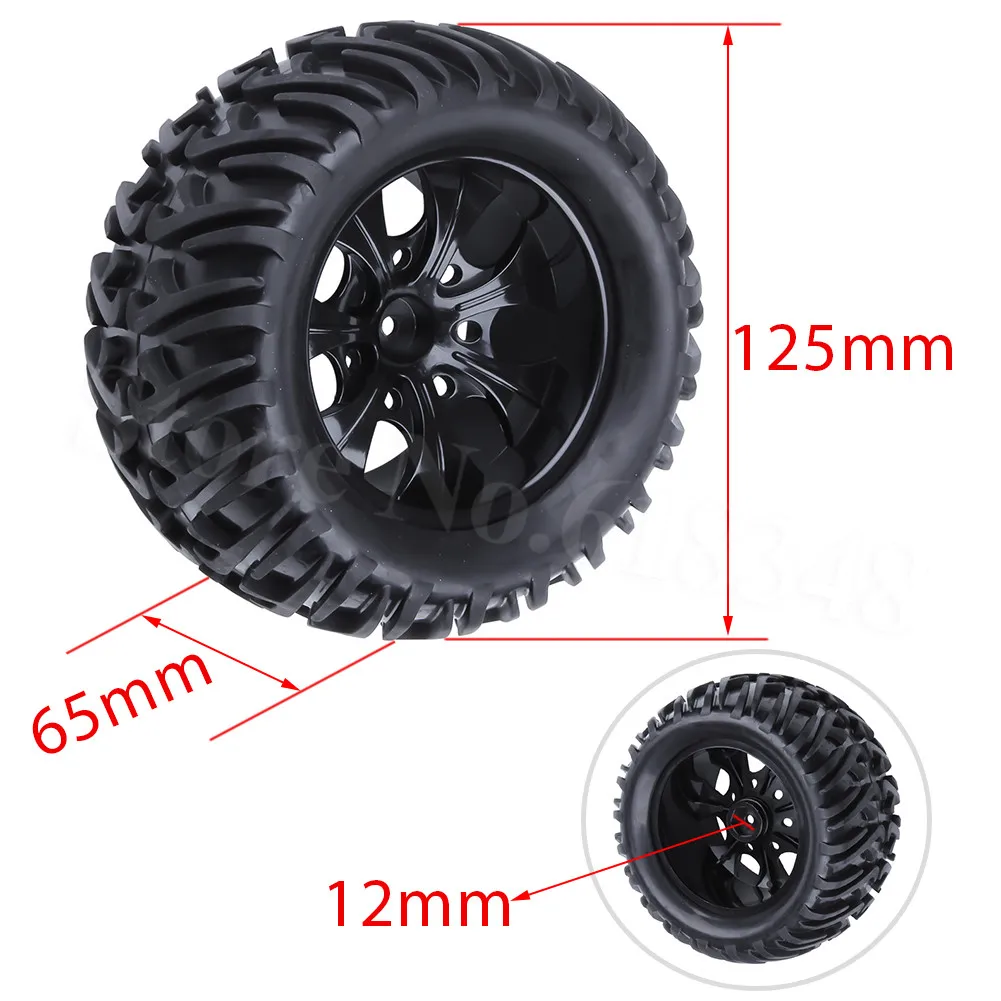 4 шт. 125 мм резиновые RC Monster шины и колеса Bigfoot шестигранные 12 для 1:10 внедорожный