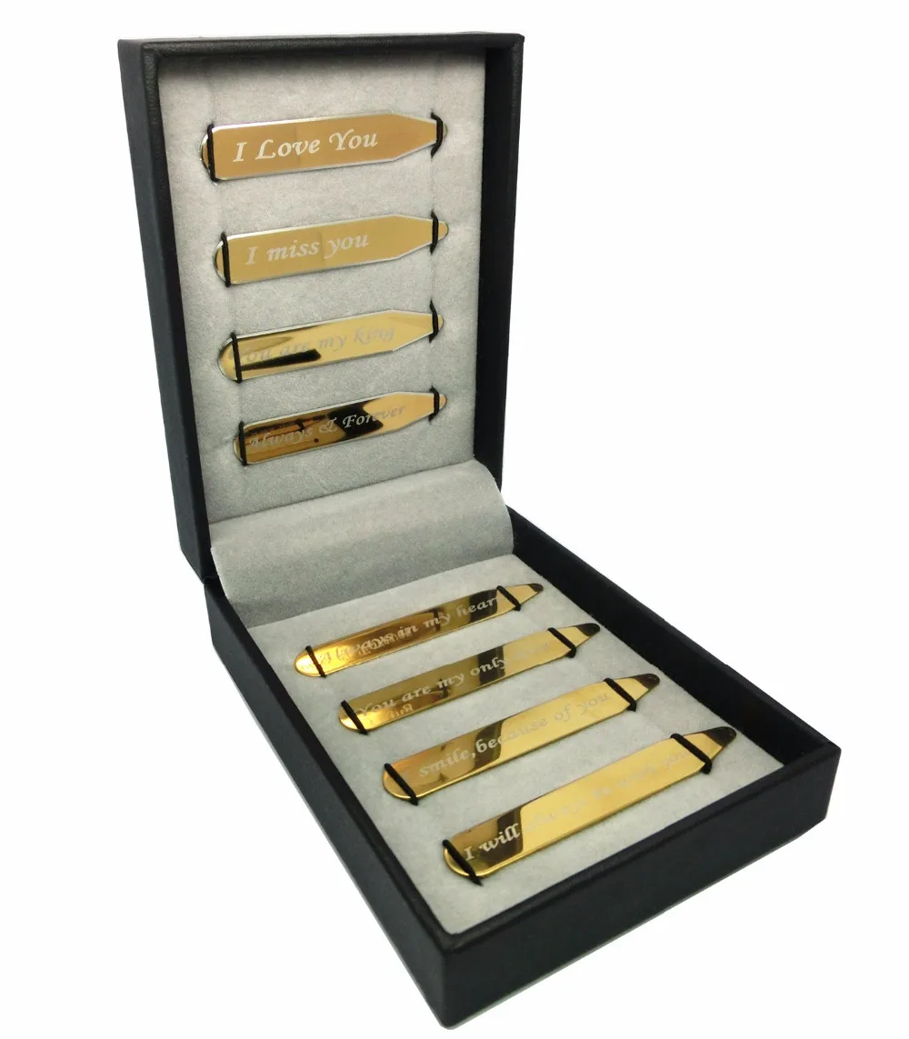 

SHANH ZUN 8 Pcs Love Notes Stainless Steel Collar Stays For BF Business Man Shirt Bone Stiffeners Inserts Valentine's Day Gift