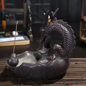 

Backflow Incense Burner Ceramic Dragon Holder Censer Smoke Backflow Incense Home Decor Dropshipping with 20Pcs Incense Cones