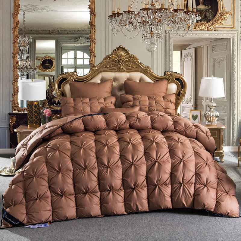 

Coffee color Goose Down Duvet king queen full size Thick winter Quilted Stitching Quilt