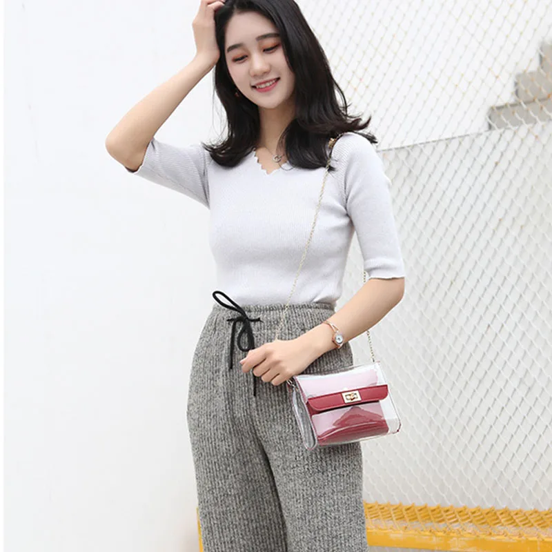 

Transparent Single Shoulder Bag Handbag 2 Pieces Set Bag Plug Lock Bags for Women LT88