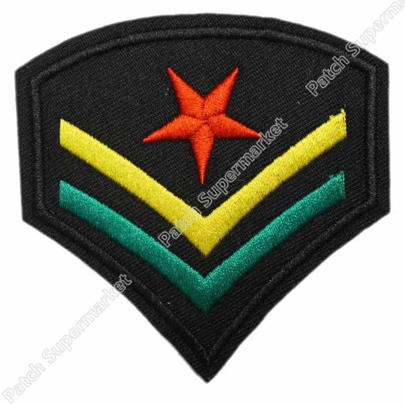 

Rasta Army Corporal Star Stripes Music Band Rock Punk Iron-On Embroidered Cloth Patch Badge Applique Jah Reggae Dub Jamaica