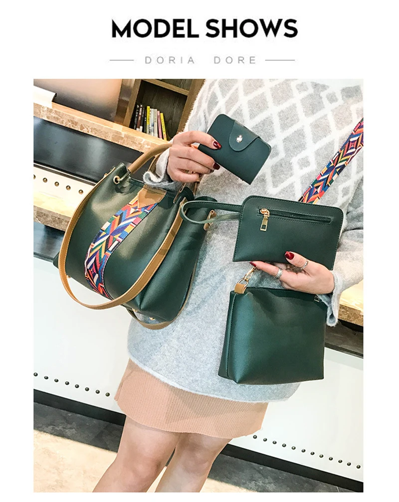 Fashion 4 Pcsset Women Composite Handbag Ribbon Shoulder Crossbody Bucket Bag Totes Large Capacity Casual Female Shopper SS3511 (3)