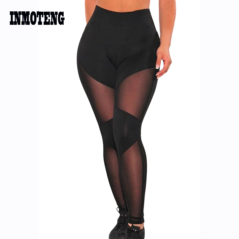 

INMOTENG Summer Black Sheer Mesh Gym Breathe Women Translucent Fitness Mermaid Leggings Mujer Pantalon Plus Size S-XXXL Pants