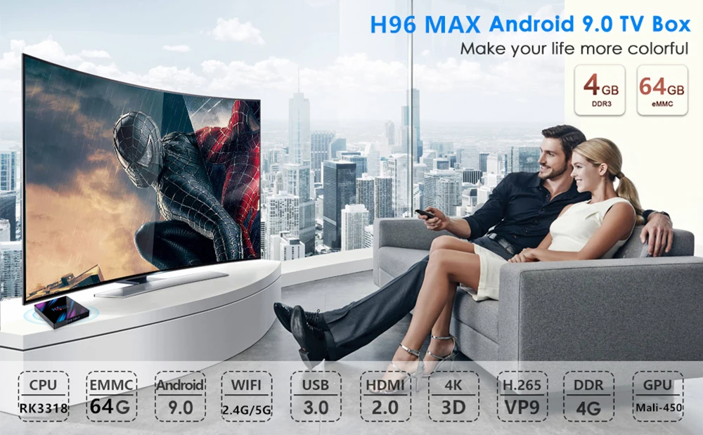 H96 Max Smart tv Box Android 9,0 RK3318 Четырехъядерный 4 ГБ ОЗУ 64 Гб ПЗУ H.265 медиаплеер USB 3,0 двойной WiFi 4K Android Мини ТВ-бокс