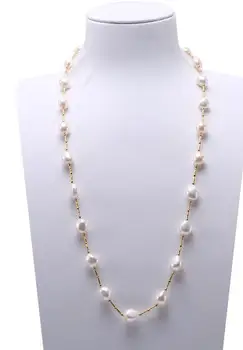 

free shipping Unique 12-12x14.5mm White Baroque Pearl Necklace in Sterling Silver