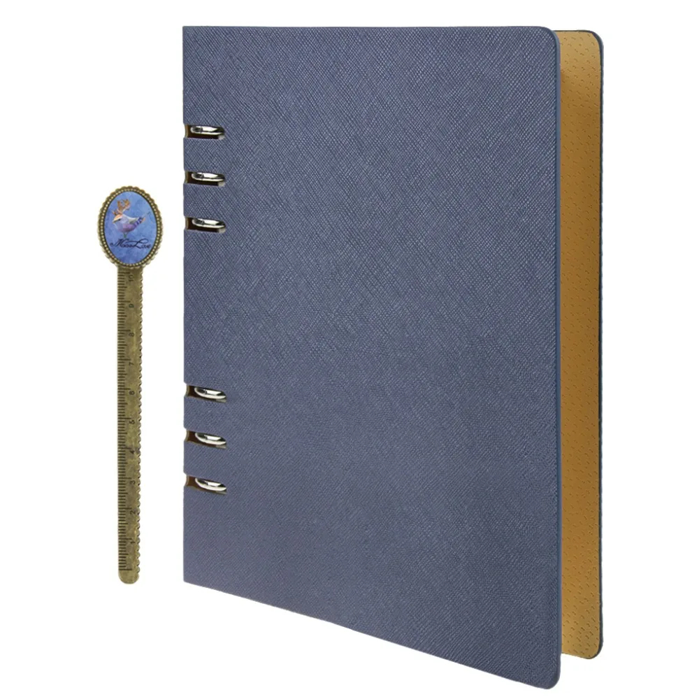 Pu Leather 6 Ring Binder Portfolio Notebook A5 Spiral Journal,100 Sheet