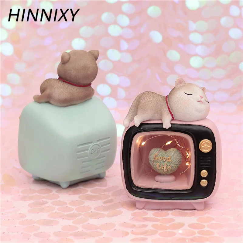 

Hinnixy Retro Resin Night Light Girls Children Bedroom Decoration Ornaments Luminaria TV Cat Shape Craft Lamp Baby Birthday Gift