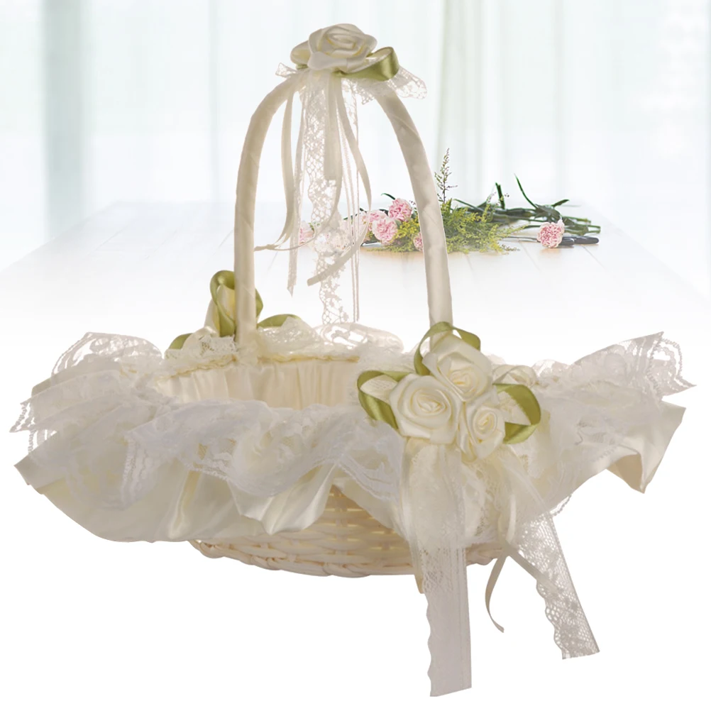 Wedding Flower Girl Basket Lace Bride Basket for Wedding Ceremony Party