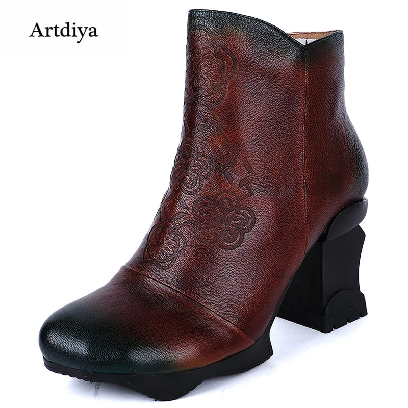 Artdiya 2018 new handmade genuine leather boots first layer of leather classic pattern high heels women ankle boots 8062-130 цена Artdiya 2018 new handmade genuine leather boots first layer of leather classic pattern high heels women ankle boots 8062-130 цены онлайн