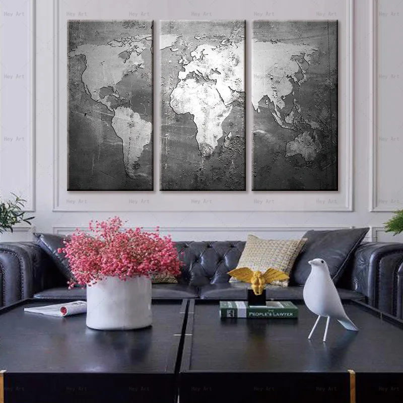 3 Panels Abstract Canvas Posters and Prints World Map Wall Art Cuadros Decorative Pictures for Living Room