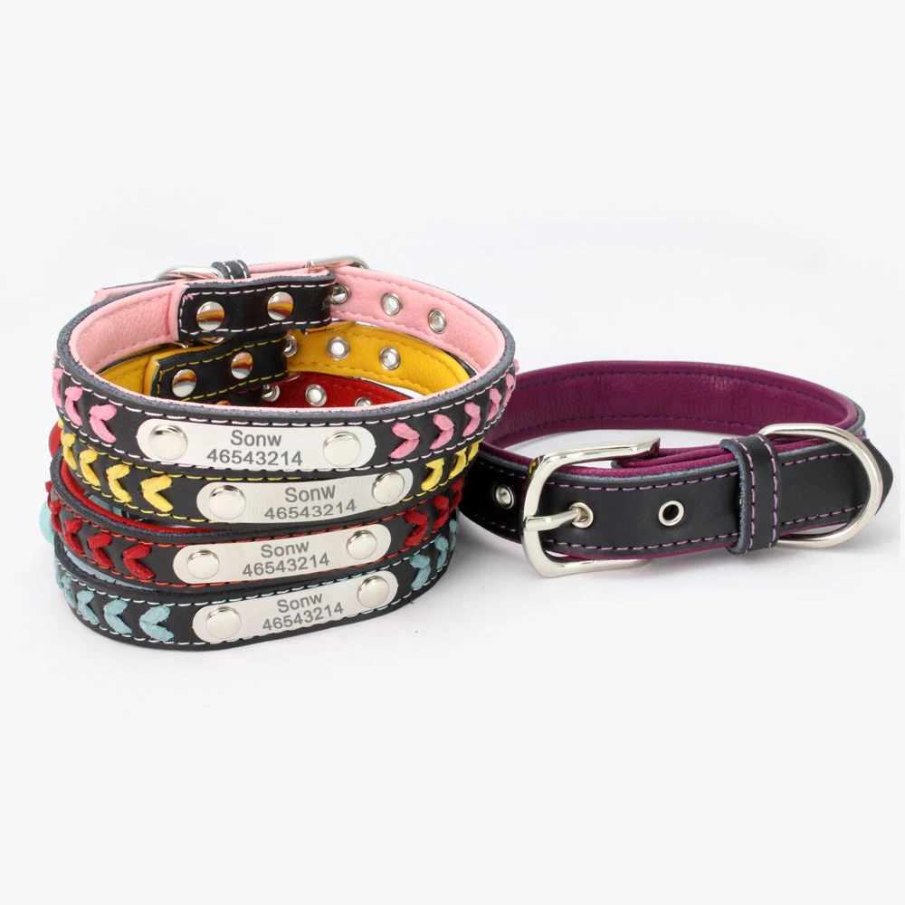 Free Engraving Dog Collars Leather Adjustable Personalized Customized
