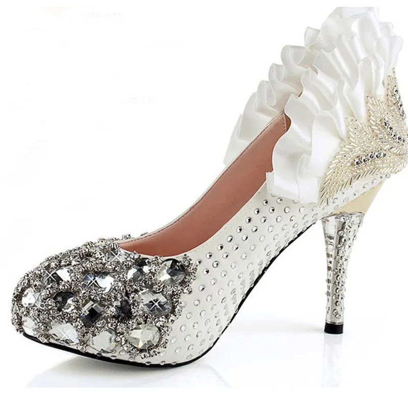 Fashion Wedding Bridal Shoes Red White Rhinestone High Heels Bridal Prom Dress Shoes Christmas Party Prom