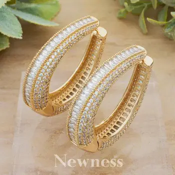 

Newness Luxury Round Circle Full Micro Cubic Zirconia Gold Color Wedding Jewelry Women Copper Ear Piercings Accessories