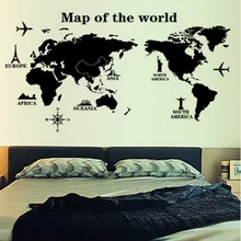 Mapa Of The World pared pegatinas decoración del hogar negro Adesivo De Parede PVC extraíble vinilos paredes Home Decor Wallpaper