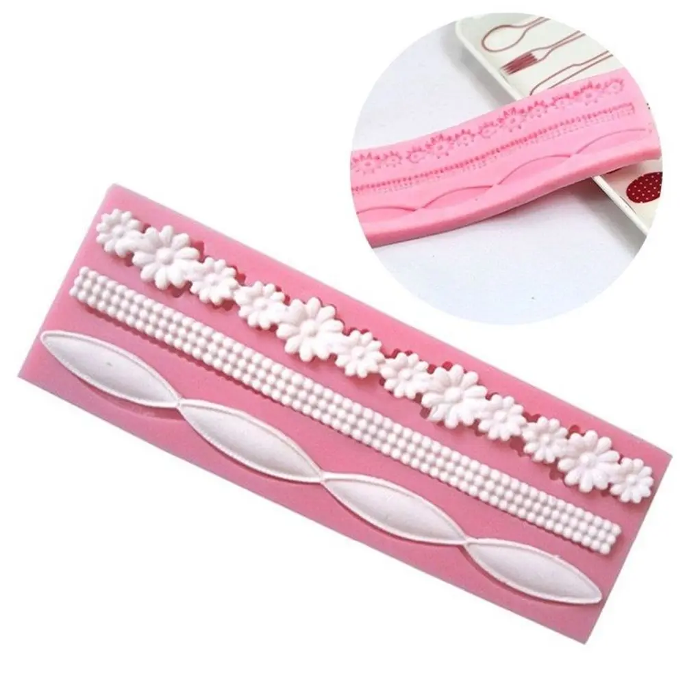 3D Lace Flower Bead Chain Silicone Fondant Mould Cake Decorating 2 1