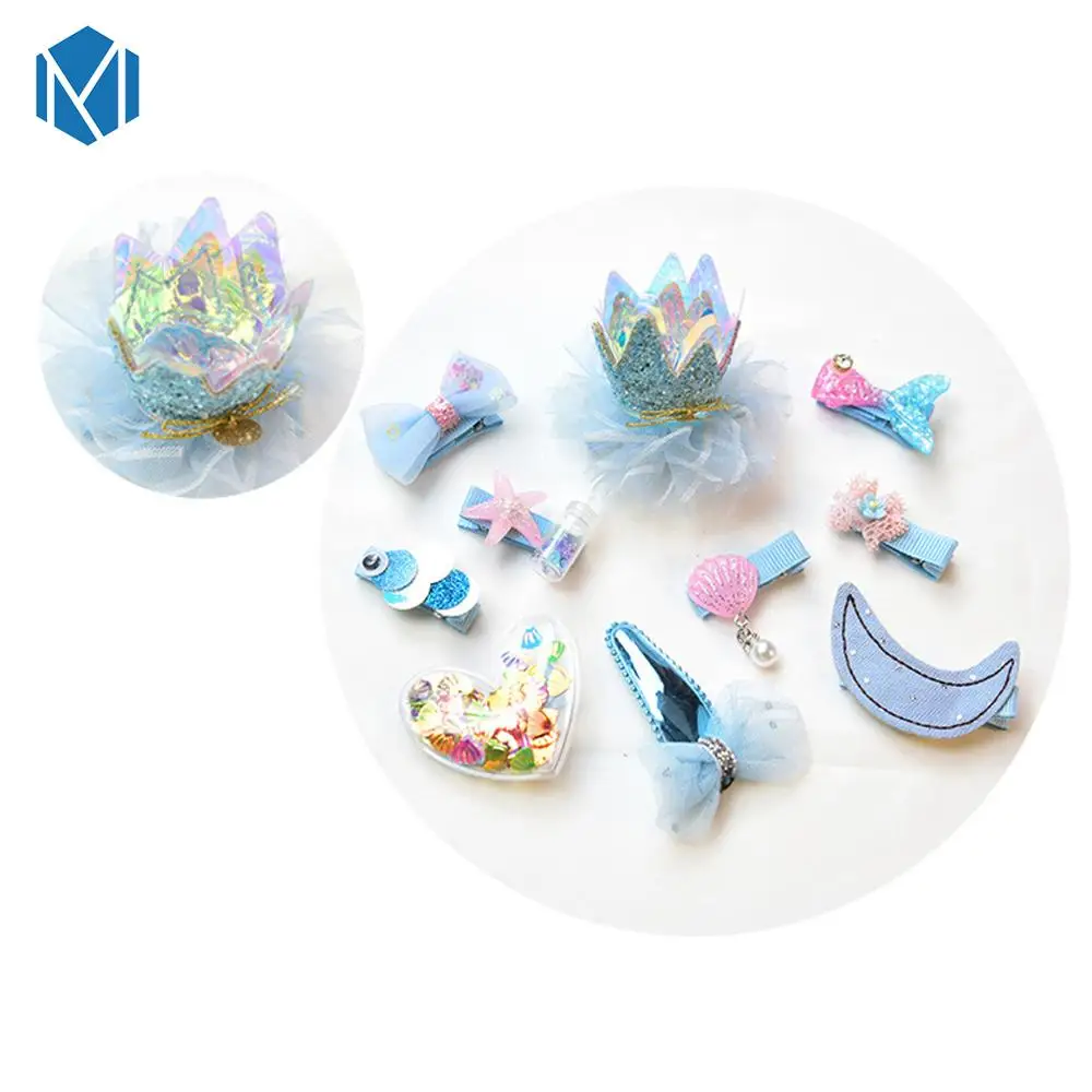 MISM Baby Hair Clips Animal Haarband Bows Hairpins for Girls Hair Accessories Headband Chiffon Cartoon Barrettes Set Ornament - Цвет: Blue