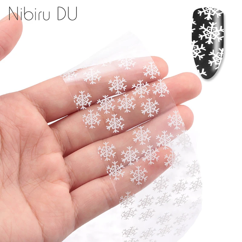 

100x4cm Christmas Snow Nail Sticker 3D White Snowflake Design Transfer Foils for Nail Art Decorations