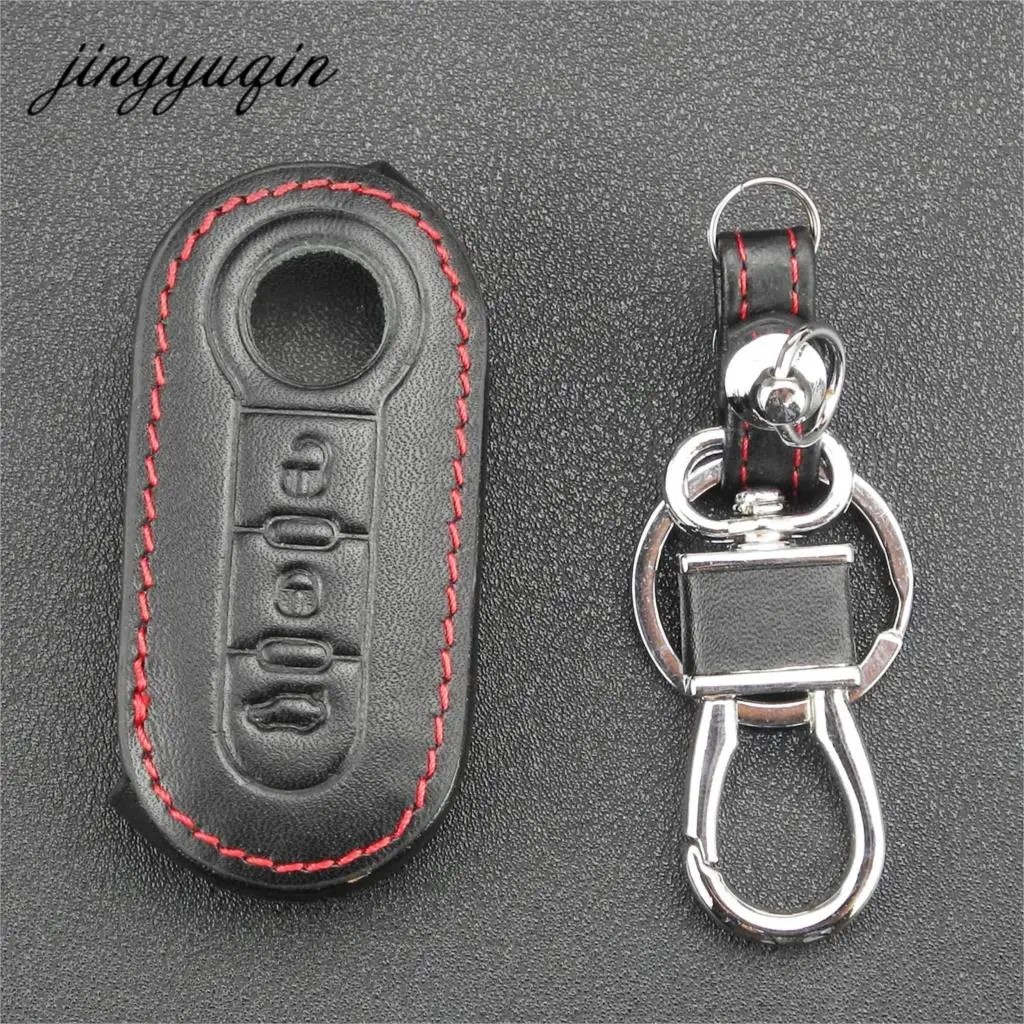 jingyuqin Leather Key Case For FIAT 500 Panda Punto Bravo Car Alarm 3 Buttons Flip folding Remote Key Shell Cover Holder key case key case cover car key shell remote control case cover flip key fob shell