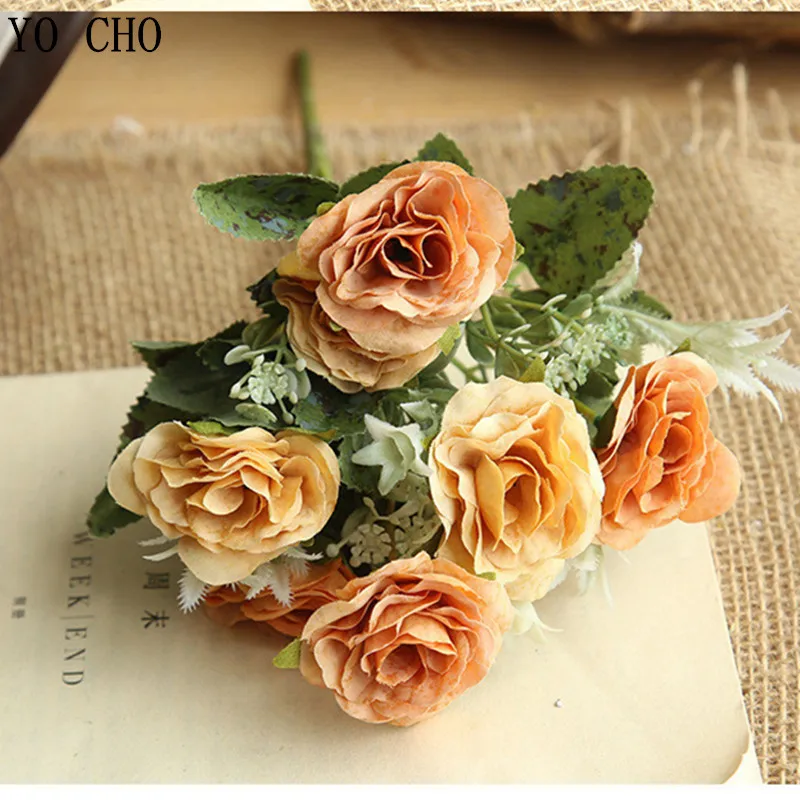 YO CHO 2pcs Artificial Flowers High-end European Wild Roses Bouquet For Wedding Home Garden Decoration DIY Balcony Party Decor YO CHO 2pcs Artificial Flowers High-end European Wild Roses Bouquet For Wedding Home Garden Decoration DIY Balcony Party Decor