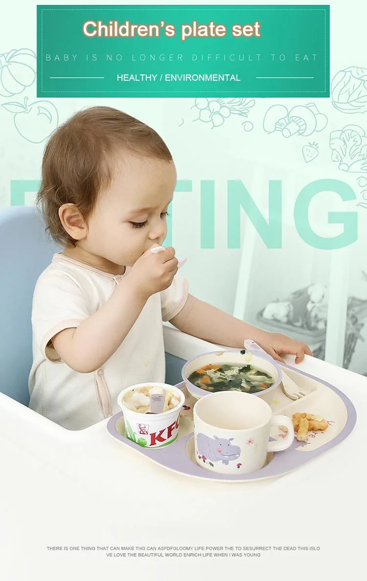 Ensemble Set De Table 5 Pieces Fibre De Bambou Bebe Enfant Vaisselle Assiette Ebay