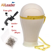 Alileader-Cabeza de bloque de lienzo, cabeza de maniquí soporte para pelucas, exhibición de estilismo, pelucas con abrazadera de mesa/alfileres, herramientas para hacer peluca, 21-25