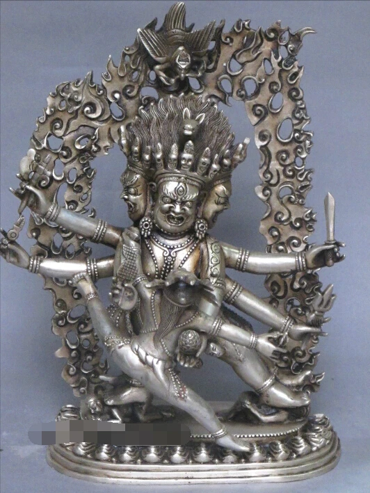 

Tibetan classic Bronze Silver Six hand King Kong statue