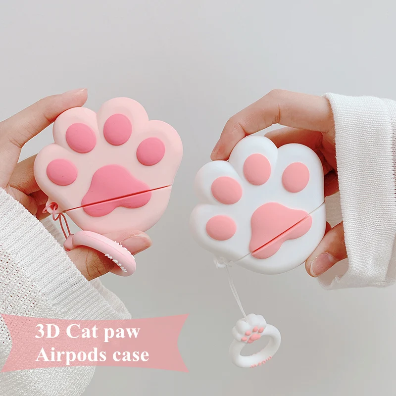 

3D pink cat paw silicone case for Apple Airpods case Bluetooth Wireless Earphone Case Charging Box case bags